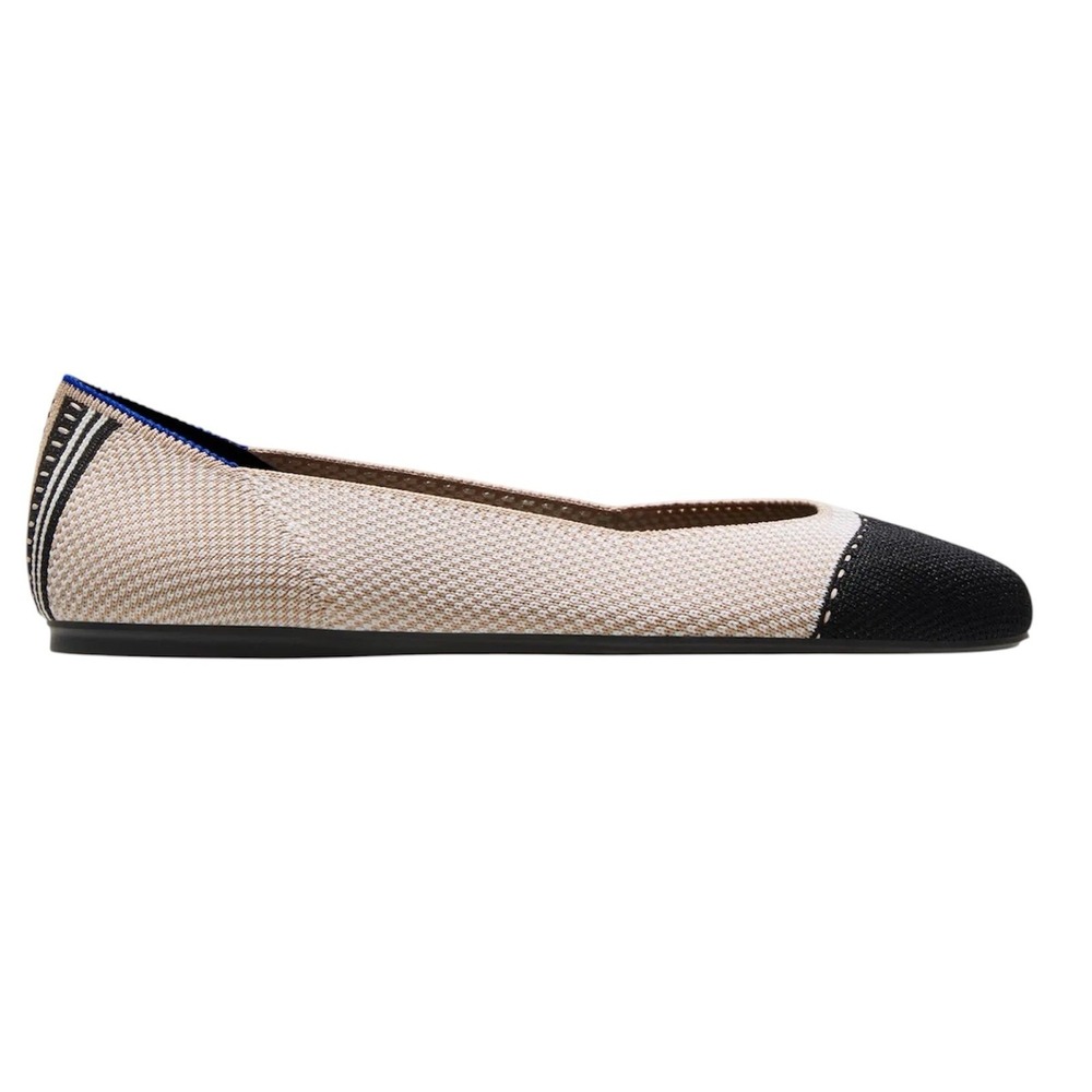 Rothys The Square Cap‎ Toe Flats Sandstone Black Knit Ballet Shoes Womens